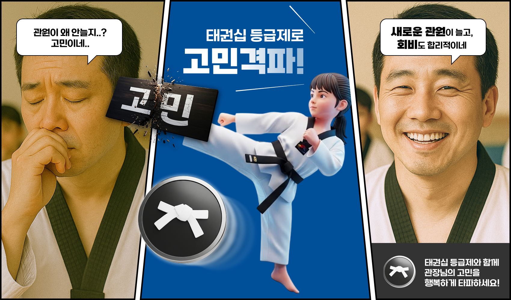 태권십 등급제로 관장님의 고민을 시원하게 타파하세요!